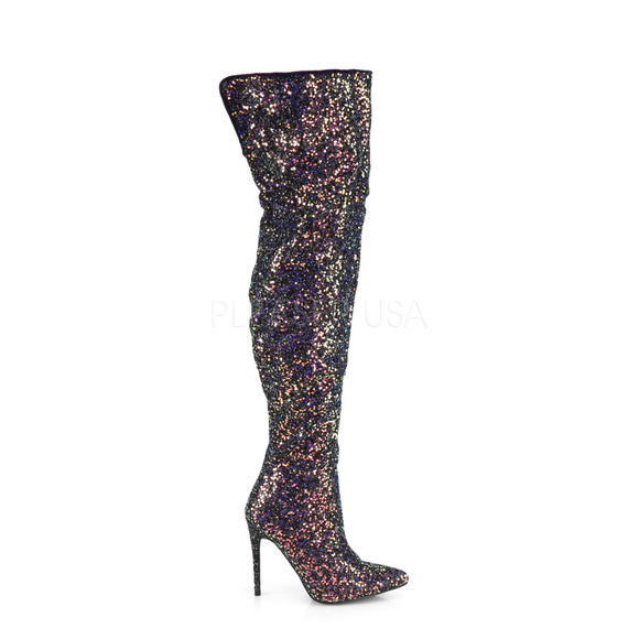 Pointed Toe Glitter Thigh High Heel Boots - Picture 5 of 5